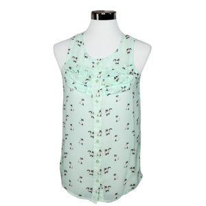 Moon Cat Kitty Button Up Sleeveless Blouse Small S